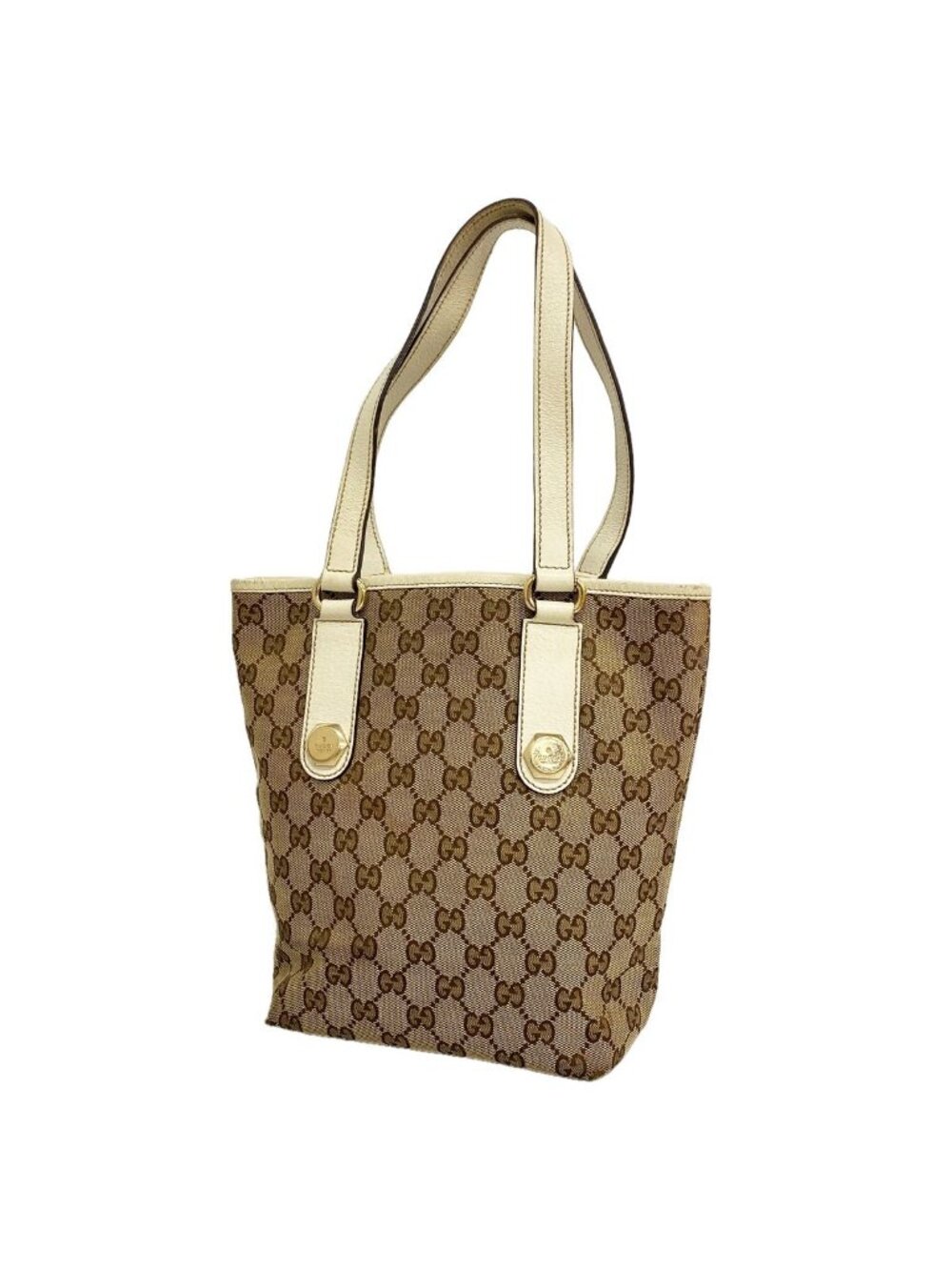 Gucci Tote Bag GG Canvas Brown White Champagne Gold